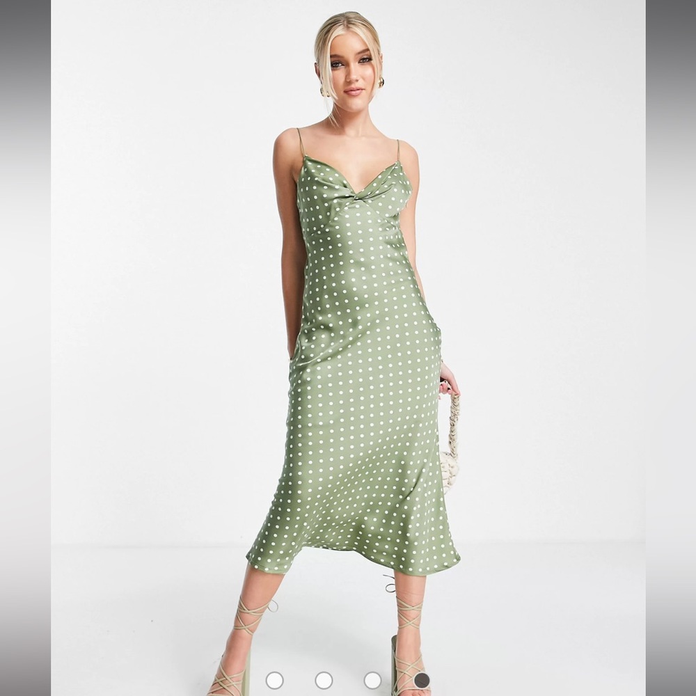 Love Triangle twist front cami midi dress in sage satin Size US 8